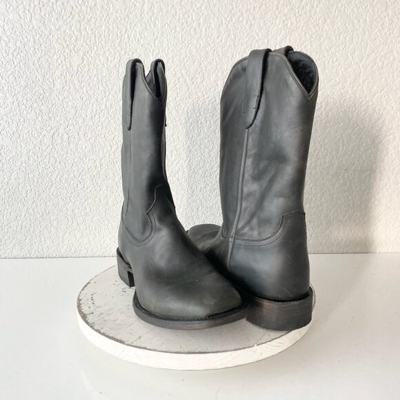 Lane Mens Black Cowboy Boots 9 D Genuine Leather Western Casual Square Toe - Picture 11 of 11